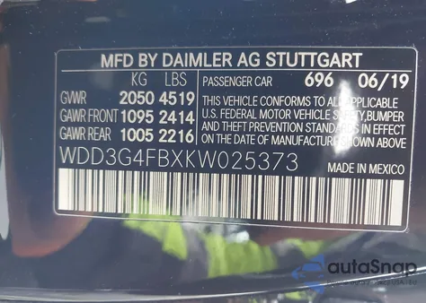 2019 Mercedes-Benz A 220 4Matic from USA, damaged, VIN WDD3G4FBXKW025373